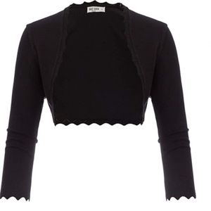 Open Front Scalloped Knit Cropped Bolero Shrug